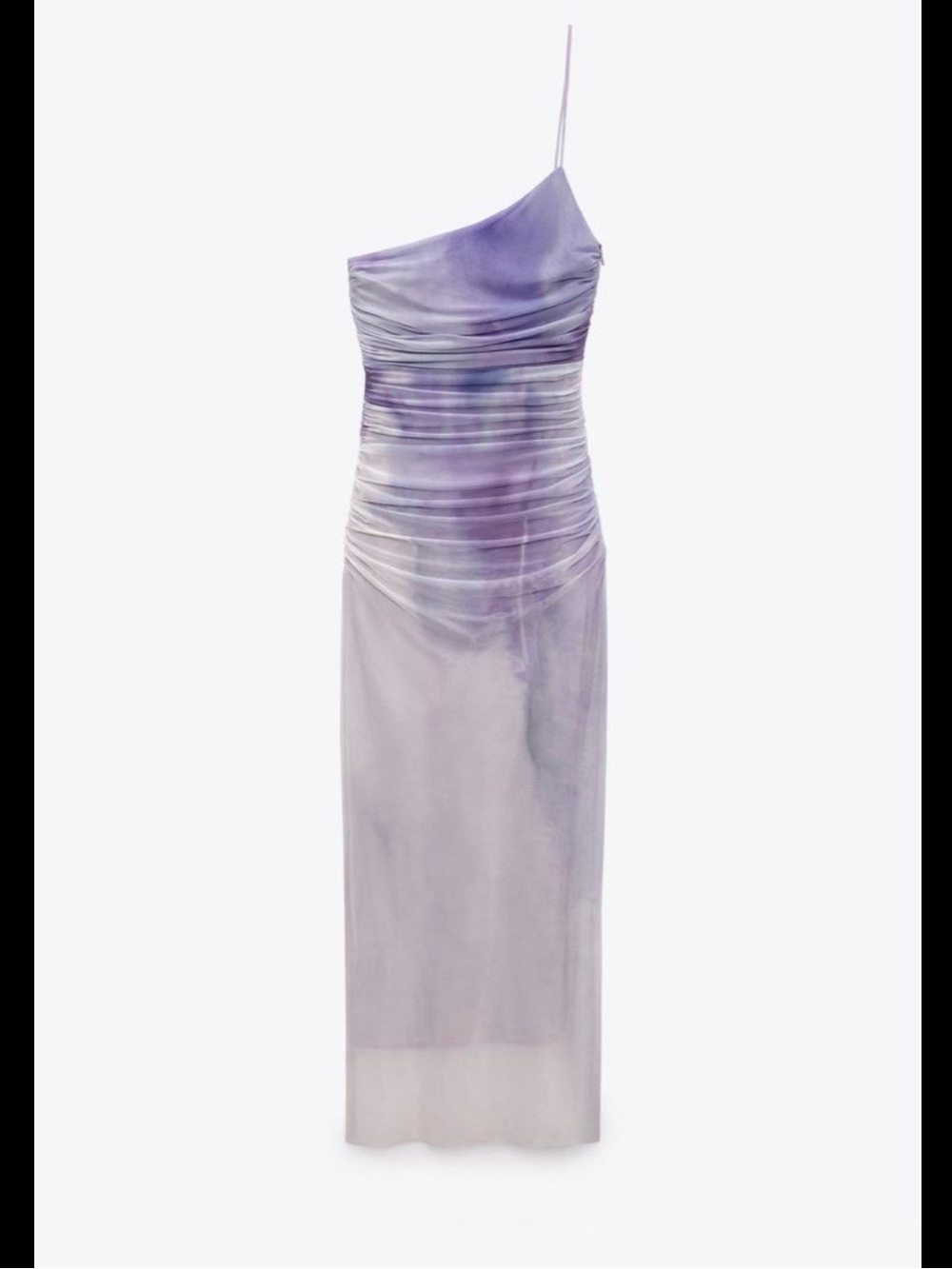 Zara One-Shoulder Lavender Ruched Midi Dress